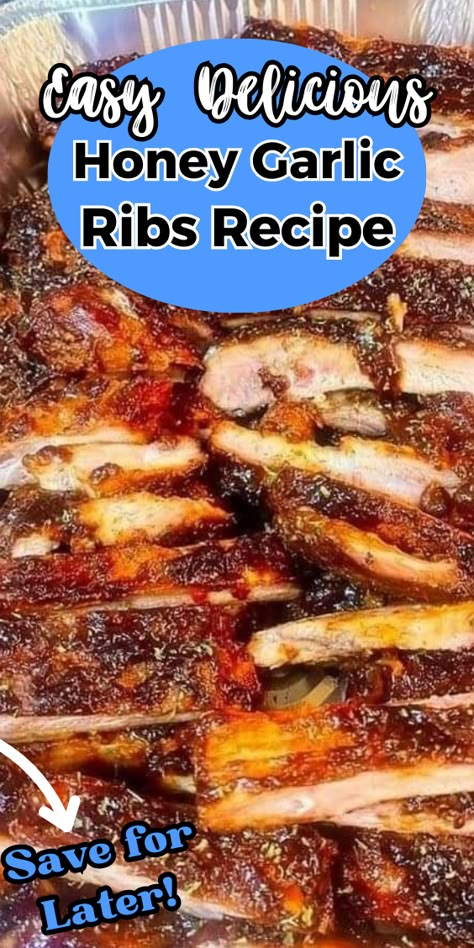 Honey Garlic Ribs Garlic Ribs Recipe, Garlic Ribs, Honey Ribs, Honey Garlic Ribs, Honey And Garlic, Glazed Ribs, Ribs In Oven, Rib Sauce, Dinner Rotation