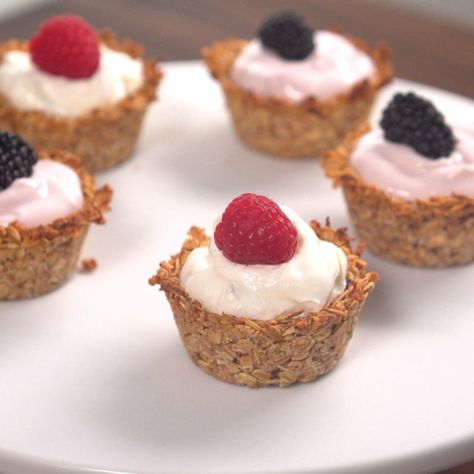 Granola Cups Granola Cups, Fruit Yogurt, Yogurt And Granola, Healthy Treat, Unsweetened Applesauce, Plastic Container, Toasted Almonds, Muffin Tin, Shredded Coconut