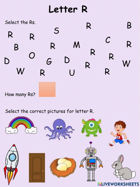 Preschool Counting Worksheets, Letter Activity, Kindergarten Pictures, Cursive Handwriting Worksheets, Preschool Counting, The Letter R, Reading Comprehension Lessons, Abc Flashcards, Counting Worksheets