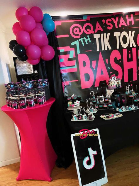 TikTok Inspired Theme Birthday Party Ideas | Photo 1 of 27 Tick Tock Party Ideas, Tick Tock Birthday Party Ideas, Wishlist Ideas Tiktok, Diy Birthday Decorations At Home, Tiktok Birthday Party Ideas, Tiktok Theme, Queen Birthday Party, Tiktok Party, Tiktok Birthday