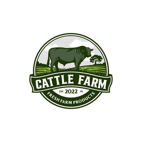 Cattle Farm Logo, Cattle Farm, Agriculture Logo, Farm Logo, Cattle Farming, Cafe Logo, Heart Tree, Vintage Farm, Vector Template