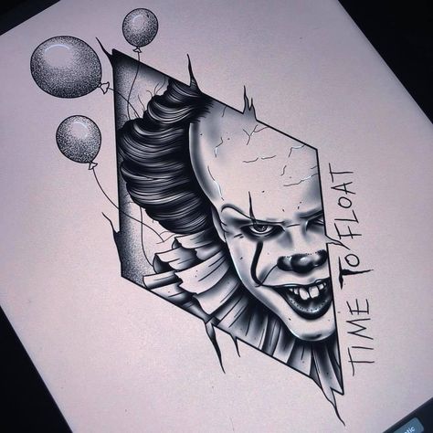 Pennywise Tattoo Design, Pennywise Tattoo, Tattoo Space, Egyptian Tattoo Sleeve, Creepy Tattoos, Egyptian Tattoo, Tattoo Stencil Outline, Tattoo Style Drawings, Horror Tattoo