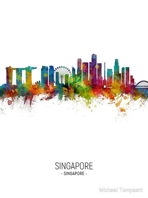 Singapore Skyline Singapore Skyline Illustration, Singapore Vacation, Singapore Skyline, Skyline Artwork, Happy Birthday Sign, Poster Portrait, Birthday Wreath, Singapore Photos, Skyline Painting