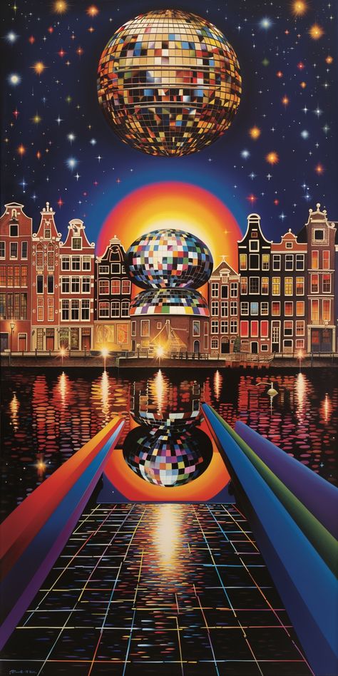 3) an art deco poster with in the center an Amsterdam canal house made from disco balls #nft #AI #art #painting #nftartist #AIartgallery #DigitalArt #artwork #AIart #generativeart #GenerativeAI #artwork #artist #artistsofinstagram Disco Ball Art, Amsterdam Canals, Canal House, Art Deco Poster, Deco Poster, Disco Balls, Generative Art, House Made, Disco Ball