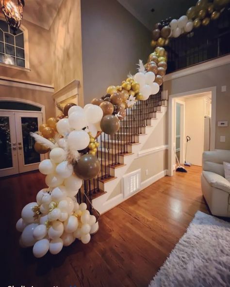 Banister Balloon Garland, Stair Railing Balloon Garland, Balloon Garland Over Kitchen Island, Stairway Balloon Garland, 60th Birthday Party Decorations, Birthday 2023, 44th Birthday, Staff Party, Wedding Balloon Decorations