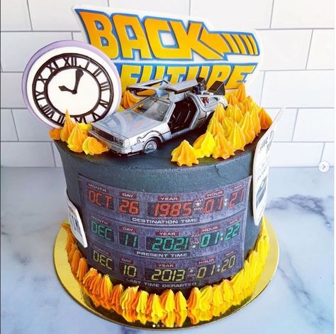 This cake has got to be one of the best Back to the Future cakes we have ever seen. Amazing work by @sugarbeatsbakeshop . . . #backtothefuture #backtothefuturecake #backtothefuturebirthday #deloreantimemachine #birthdaycake #edibleimages #alledible #edibleimagecake Back To The Future Cake Ideas, Back To The Future Birthday Party, Back To The Future Birthday, 1980s Cake, Back To The Future Party, 40th Bday Ideas, Movie Cakes, 50th Cake, Edible Image Cake