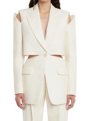 Discover great products at the best prices at Dealmoon. Alexander McQueen Slashed Deconstructed Cut Out Blazer. Price:$799.99 at Saks OFF 5TH Bridesmaid Suit, Bridesmaid Suits, Ivory Pants, Alexander Mcqueen Jacket, White Wedding Suit, Ivory Suit, Wedding Suit, Pants White, Belted Coat