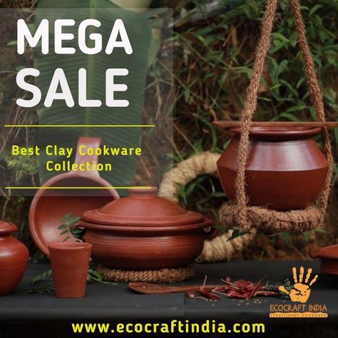 Mega Sale! 🥳🎁 Shop clay cookware at best offer price!
Shop now at www.ecocraftindia.com
Best collection of traditional clay cooking and serving pots.
Clay curry pots, clay serving pots, clay kadai, clay tawa, clay water jug and clay glass for drinking water, clay biryani pot, clay paniyaram maker and many more for daily cooking.

#claycookingpot #claycookware #earthencookware Clay Cooking Pots, Earthen Pots, Pots Clay, Clay Cooking Pot, Bahay Kubo, Earth Materials, Cast Iron Cookware, Cooking Pot, Clay Pot