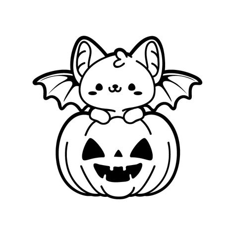 cute bat in a pumpkin lineart Cute Bat Drawing Halloween, Cute Bat Cartoon, Cute Pumpkin Stencil, Halloween Tattoo Ideas Pumpkins, Bat Line Drawing, How To Draw A Bat, Bat Drawing Easy, Bats Cartoon, Cute Bat Drawing