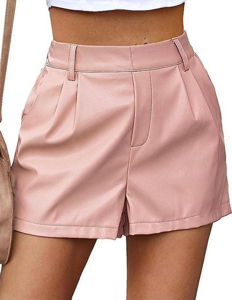 luvamia Faux Leather Shorts for Women High Waist Pleated Wide Leg Stretchy Shorts with Pockets Short PU Leather Pants Stretchy Shorts, Black Leather Shorts, Faux Leather Shorts, Curvy Shorts, Shorts For Women, Pleated Shorts, Leather Shorts, Rolled Hem, Barbie World