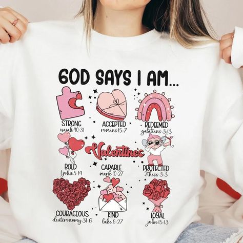 God Says I Am Valentines Shirt Check more at https://lowpricetee.com/product/god-says-i-am-valentines-shirt/ Christian Symbols, God Says, Valentines Shirt, Christian Shirts, Bible Verses, Valentines, How To Wear, Color, Valentine's Day