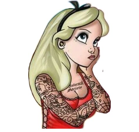 Punk Alice In Wonderland, Punk Disney Characters, Disney Gone Bad, Punk Disney Princess, Dark Disney Art, Goth Disney Princess, Goth Disney Princesses, Disney Punk, Goth Disney