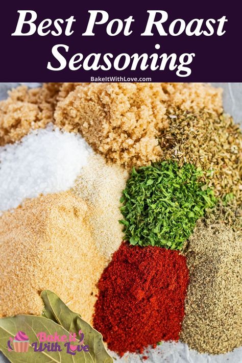 This flavorful pot roast seasoning is super easy to make at home with commonly used spices and herbs and it's so much tastier than packaged blends! The hearty flavor is exceptional with any beef roast, but is also amazing with lamb, pork, and more! BakeItWithLove.com #bakeitwithlove #potroastseasoning #spiceblends #seasonings #homemade Pot Roast Seasoning, Homemade Seasoning Salt, Salt Free Seasoning, Dry Rub Recipes, Blackened Seasoning, Homemade Spice Mix, Spice Blends Recipes, Meat Rubs, Homemade Spice Blends