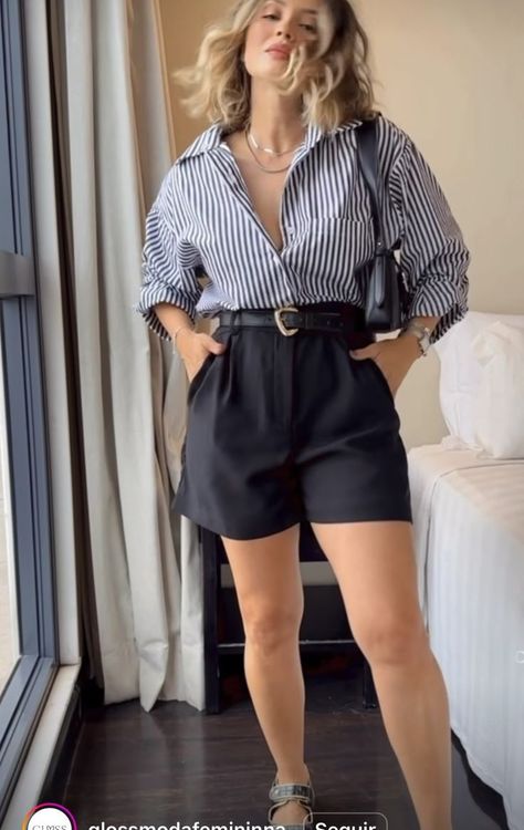 Work Outfit With Shorts, Shorts For Work Outfit, Professional Shorts Outfit, Business Shorts Outfit, Business Casual Shorts Outfit, Black Trouser Shorts Outfit, Black Short Outfit, Preppy Fashion Style, Classy Shorts Outfits