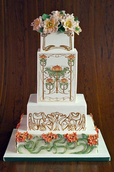 Pastel Art Deco, Art Deco Wedding Cake, Wedding Cake Art, Art Deco Cake, Art Nouveau Weddings, Cake Wrecks, Wedding Cake Pictures, Tiered Cake, Amazing Wedding Cakes