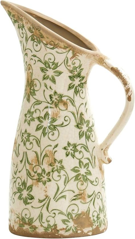 Amazon.com: 6.5in. Tuscan Ceramic Green Scroll Pitcher Vase : Home & Kitchen Pitcher Vase, Home Kitchen, Free Delivery, Art Inspiration, Vase, Ceramics, House Styles, Green, Art