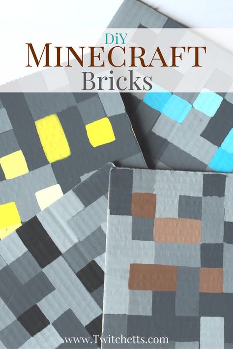 Make these DiY Minecraft Bricks for your Minecraft fan. Make them for a room decoration, for a Minecraft birthday party, or just a fun craft! Minecraft Fort, Minecraft Lantern, Diy Minecraft Decorations, Minecraft Brick, Minecraft Activities, Minecraft Diy Crafts, Minecraft Room Decor, Minecraft Halloween, Minecraft Bedroom Decor