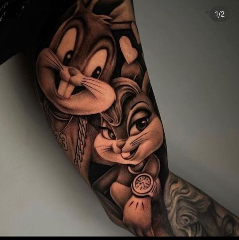 Gangsta Style Tattoo, Bugs Bunny Tattoo, Aztec Tattoos Sleeve, Chicano Tattoos Sleeve, Arm Sleeve Tattoos For Women, Egyptian Tattoo Sleeve, Card Tattoo Designs, Aztec Tattoo Designs, Wonderland Artwork