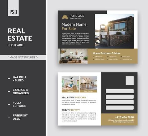 Real Estate Postcards, Modern Homes For Sale, Open Dining Room, Postcard Design, Home Logo, Open Kitchen, Modern Logo, Ocean View, Design Template