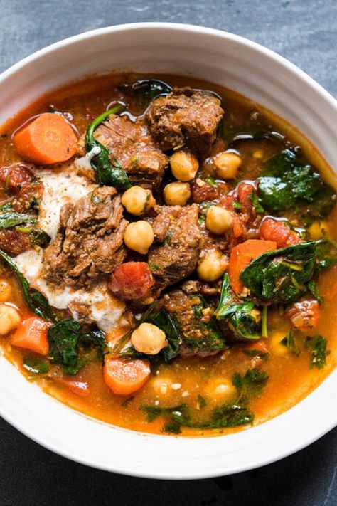 The cozy sweater of stews. 🍲 It's warm, inviting and makes you feel instantly better. This Beef and Chickpea Stew is packed with protein, veggies and spices like cardamom, cinnamon and cumin. Protein Veggies, Jewish Cuisine, Beef Soup Recipes, Spiced Beef, Spiced Chickpeas, Chickpea Soup, Chickpea Stew, Weekend Cooking, Creole Recipes