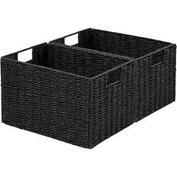 Amazon.com Shopping Cart Black Storage Baskets For Shelves, Black Woven Basket, Black Gift Basket Ideas, Closet Organization Baskets, Large Baskets For Storage, Cube Baskets, Pantry Countertop, Collapsible Basket, Black Baskets