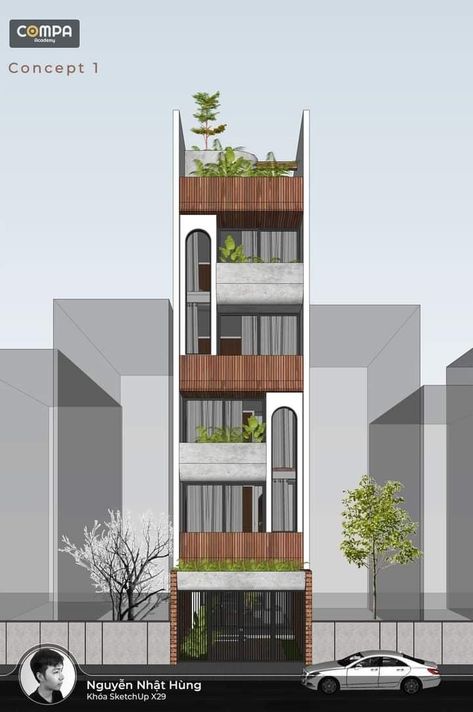 Narrow House Designs, Commercial Design Exterior, Facade Architecture Design, Contemporary House Exterior, Small House Elevation Design, Modern Villa Design, Narrow House, Modern House Facades, Architecture Model House