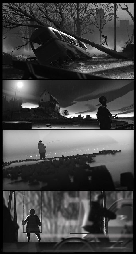 ArtStation - Compositions 2, Henrik Evensen Value Painting, Nature Drawings, Environment Sketch, Bg Design, 흑백 그림, Landscape Concept, Scene Design, Matte Painting, Environmental Design