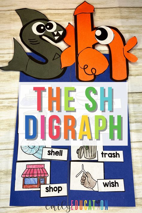 Teach the SH Digraph with an engaging interactive anchor chart and related student craft activity. Blends Anchor Chart Kindergarten, Digraphs Kindergarten, Blends Anchor Chart, Teaching Digraphs, Interactive Anchor Charts, Digraphs Activities, Student Crafts, Kindergarten Anchor Charts, Free Printable Activities