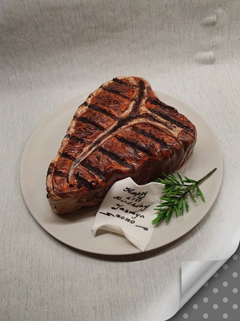 T-Bone Steak Cake by The Custom Piece of Cake Porter House Steak, Steak Cake, Porter House, Meat Cake, Realistic Cakes, Porterhouse Steak, T Bone Steak, 3d Cakes, T Bone