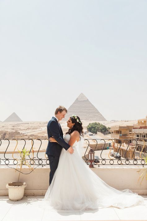 Egyptian bride and Norwegian groom pose for photos in front of the Great Pyramid of Giza Egypt Wedding, Egyptian Wedding, Pyramid Of Giza, Groom Pose, Great Pyramid Of Giza, Alexandria Egypt, The Pyramids, Light Images, Pyramids Of Giza