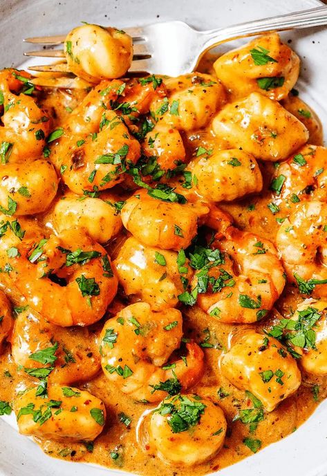 Shrimp And Gnocchi, Spicy Shrimp Recipe, Spanish Garlic Shrimp, Gnocchi Recipes Healthy, Shrimp Side Dish, Crispy Gnocchi, Spicy Butter, Buttered Shrimp Recipe, Spicy Shrimp Recipes