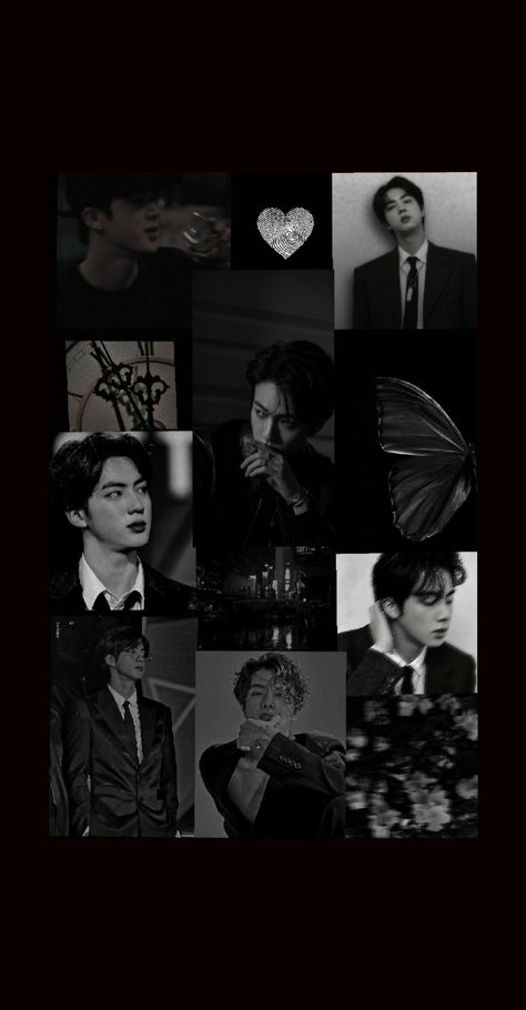 Bts Jin dark aesthetic wallpaper collage Jin Black Wallpaper, Jin Iphone Wallpaper, Kim Seokjin Aesthetic Wallpaper, Jin Wallpaper Aesthetic, Jin Aesthetic Wallpaper, Jin Bts Wallpaper, Kim Seok Jin, Pop Wallpaper, Bts Facts