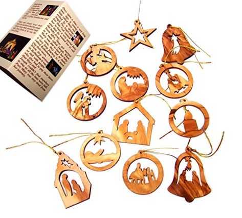 AmazonSmile: Holy Land Market Olive Wood Ornaments - Mix (Set of 12 Flat Ornaments).: Home & Kitchen Flat Ornaments, Small Christmas Trees Decorated, Nativity Story, Christian Ornaments, The Nativity Story, Small Christmas Trees, Wood Christmas Ornaments, Ornaments Christmas, Holy Land