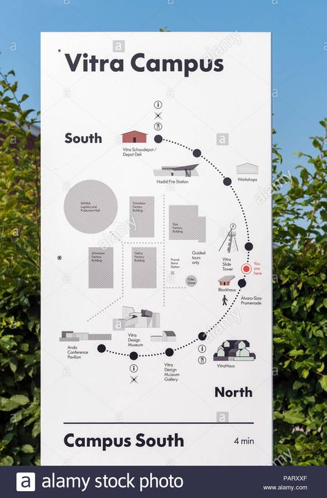 Map with layout of buildings in Vitra Campus, Weil am Rhein, Germany Stock Photo: 213196999 - Alamy Campus Map Design, Map Signage, Campus Map, Vitra Design, Photo Maps, Image Map, Wayfinding Signage, Fire Station, Map Design