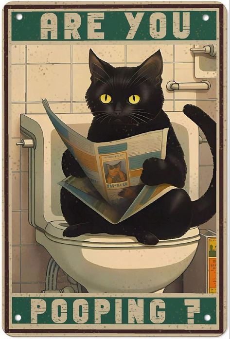 Poster Prints Funny, Coffee Cat, Cat Poster, Funny Posters, Cat Posters, Cat Decor, Bathroom Wall Art, Vintage Cat, Doja Cat