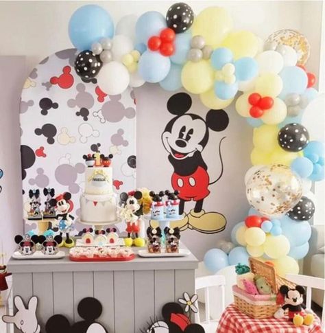 Disney Theme Party Decorations, Disney World Themed Birthday Party, Mickey Mouse Clubhouse Decorations, Fence Railing, Mickey Mouse Birthday Decorations, Mickey Decorations, Diy Foil, Twodles Birthday, Mickey Mouse Themed Birthday Party