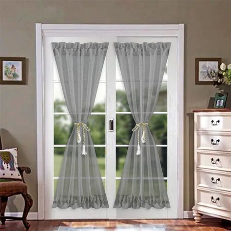 French Door Curtain Panels, French Door Curtain, Front Door Curtains, White French Doors, French Door Curtains, Voile Panels, Ceiling Curtains, Patio Curtains, French Doors Patio