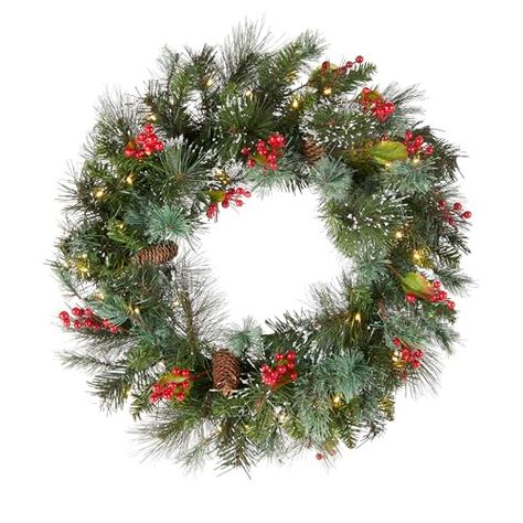 Limited-time deal: National Tree Company Pre-Lit Artificial Christmas Wreath, Green, Crestwood Spruce, White Lights, Decorated with Pine Cones, Berry Clusters, Frosted Branches, Christmas Collection, 24 Inches Lighted Wreaths, Christmas Wreaths With Lights, Artificial Christmas Wreaths, Tree Decals, Christmas Decorations Wreaths, Pine Cone Decorations, Pine Wreath, Festive Wreath, Hanging Wreath