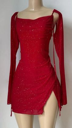 Red Dance Dress Short, Bright Red Dress Short, Short Prom Dresses With Long Sleeves, Red Fancy Dress Short, Red Shinny Dress, Dark Red Bodycon Dress, Dark Red Formal Dress Short, Red Hoco Dress Long Sleeve, Red Sparkle Dress Short