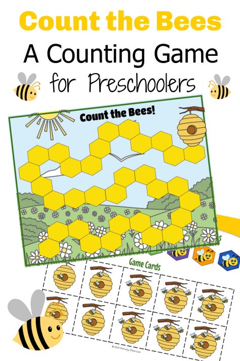 The Activity Mom - Bee Counting Game - The Activity Mom Bee Counting Activity, Bee Art Activities For Preschool, Bee Theme Activities Preschool, Bee Games Preschool, Bee Kindergarten Activities, Preschool Bee Theme, Preschool Bee Activities, Bees Preschool Activities, Bee Games For Kids