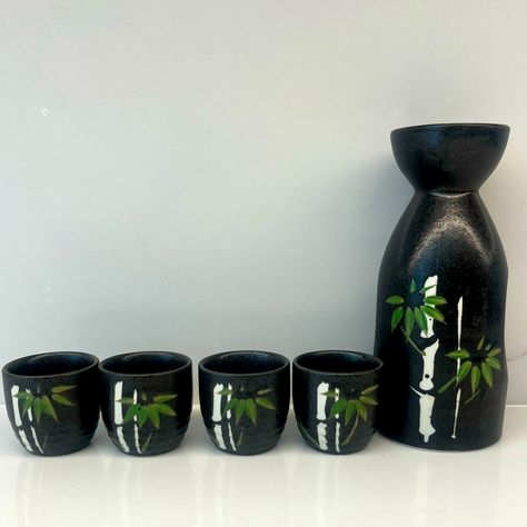 Ceramic Sake Cups, Ceramic Sake Set, Sake Cups, Sake Set, Creative Things, Ceramic Set, Charcoal Black, Black Charcoal, Black Green