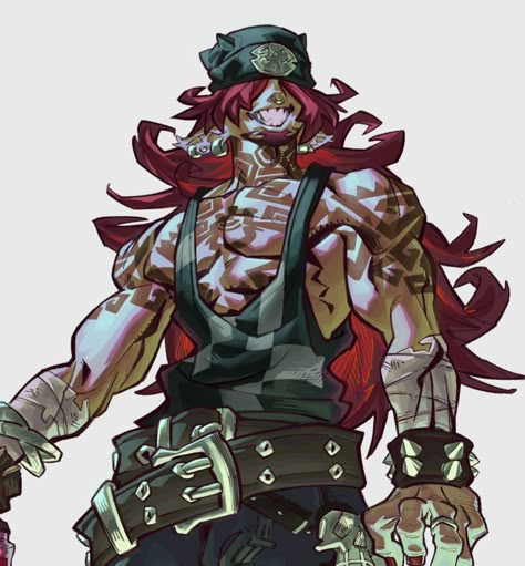 Street Punk Character Design, Crazy Character Design Male, Intimidating Character Design, Punk Male Character Design, Rocker Character Design, Chain Drawing Reference, Male Ocs Art, Mob Boss Character Design, Red Haired Character Design