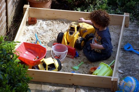 Simple DIY Sand Box Rock Box For Kids Outdoor, Sand Boxes, Kids Sandbox, Rock Box, Sand Bucket, Kids Yard, Outdoor Play Space, Play Sand, Outdoor Play Spaces