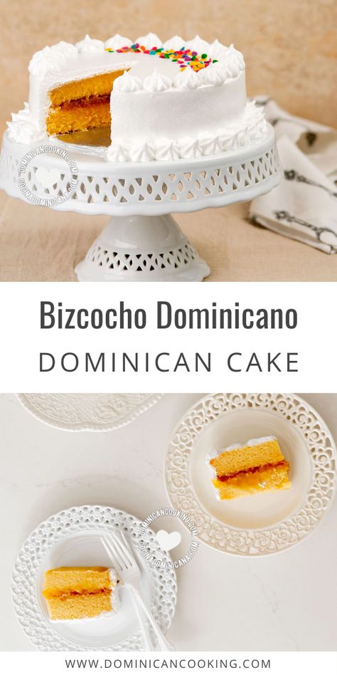 Dominican Cake on a plate Dominican Cake Icing, Cake Dominicano Receta, Dominican Cake Recipe Pineapple, Dominican Pineapple Cake, Caribbean Birthday Cake, Dominican Dessert Recipes, Dominican Cake Recipe How To Make, Dominican Recipes Desserts, Dominican Republic Cake