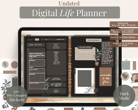 Undated Dark Mode Boho GoodNotes Digital Planner, iPad Planner, Notability Planner, Digital Journal, Daily Planner, Digital Stickers plannerlovers #happyplannerideas✍. Planner Spread Inspiration, Aesthetic Note, Goodnotes Digital Planner, Vision Board Planner, Notability Planner, Digital Notes, Journal Daily, Planner Ipad, Health Tracker