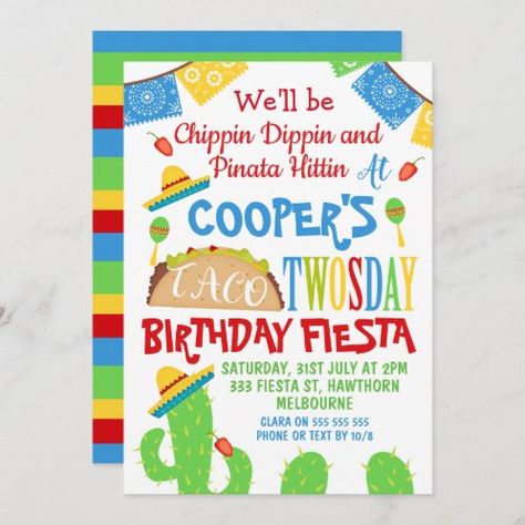 Taco Birthday, Taco Twosday, 2nd Birthday Party For Boys, 2nd Birthday Boys, Second Birthday Ideas, 2nd Birthday Party Themes, 2nd Birthday Invitations, Fiesta Birthday, Boy Birthday Invitations