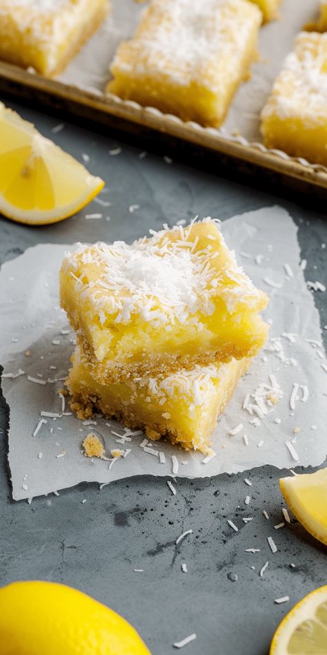 Coconut Lemon Bars [1 Hour] - Chasety Coconut Lemon Bars, Lemon Coconut Bars, Buttery Shortbread, Cooking Cookies, Lemon Filling, Lemon Coconut, Shortbread Crust, Lemon Bars, Classic Desserts