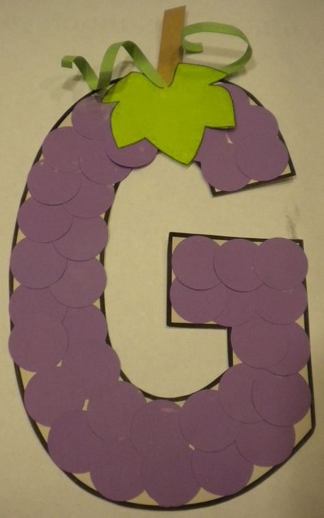 G is for Grapes. THIS WOULD FIT IN NICELY with the  HEALTHY/ UNHEALTHY growing concept for this unit! Letter Crafts For Preschoolers Alphabet, Letter G Crafts For Preschoolers, G Is For Grapes, Letter G Crafts, Letter G Activities, Preschool Letter Crafts, Abc Crafts, Preschool Prep, Alphabet Letter Crafts