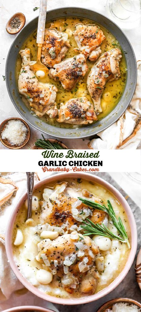 Instant Pot Braised Chicken, Braised Chicken Leg Quarters, How To Braise Chicken, Garlic Wine Chicken, Braised Chicken Quarters, Braised Chicken Quarters Recipe, Braised Chicken Leg Recipes, Christmas Dinner Ideas Main Dishes Chicken, Braised Chicken Leg Quarter Recipes