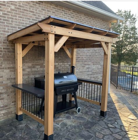 Bbq Shelter Ideas, Backyard Grilling Area, Backyard Deck Ideas, Bbq Shed, Bbq Gazebo, Creative Backyard, Outdoor Grill Area, Outdoor Bbq Area, Outdoor Grill Station